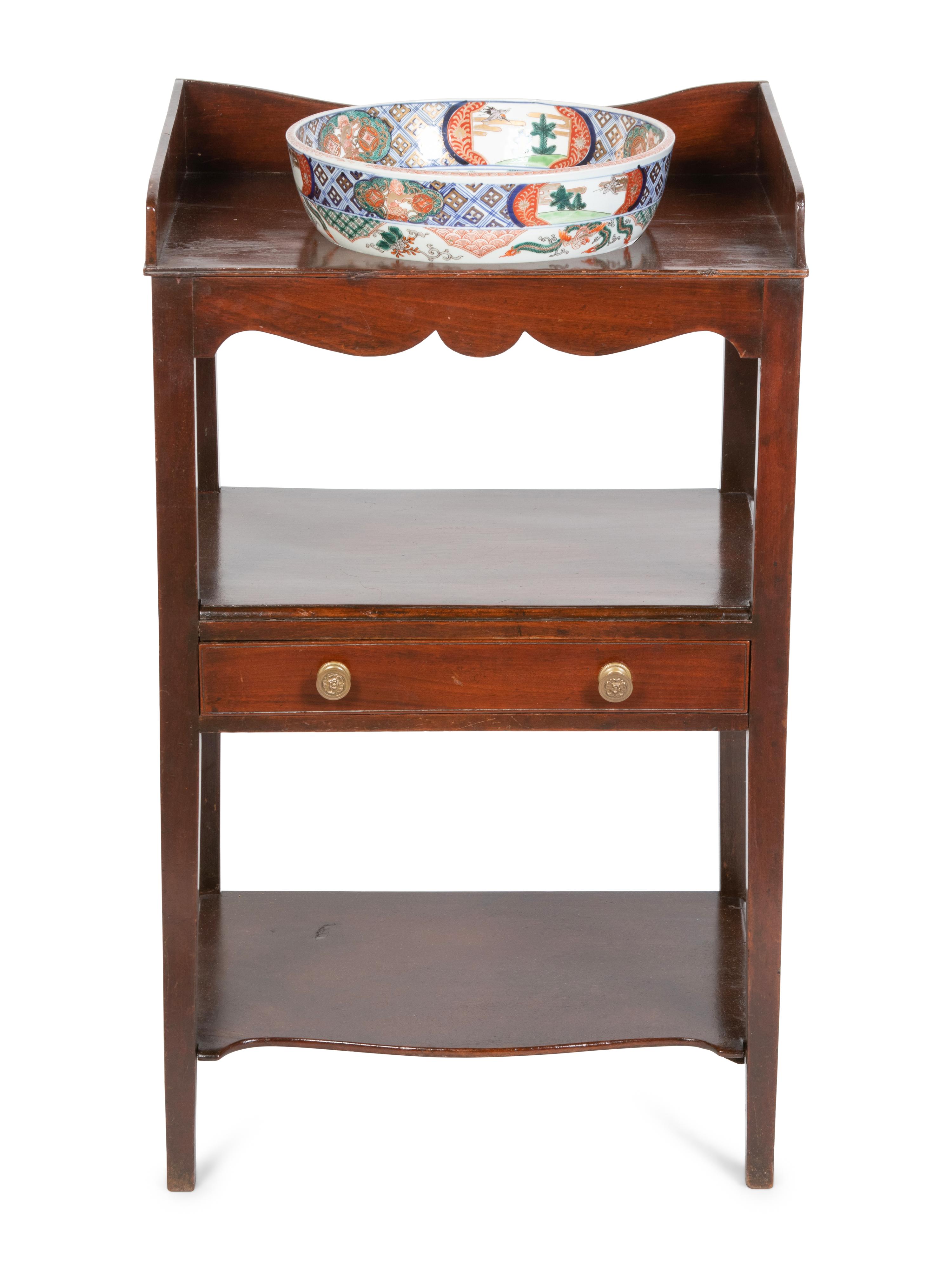 A George III Mahogany Wash Stand with a Japanese Porcelain Bowl