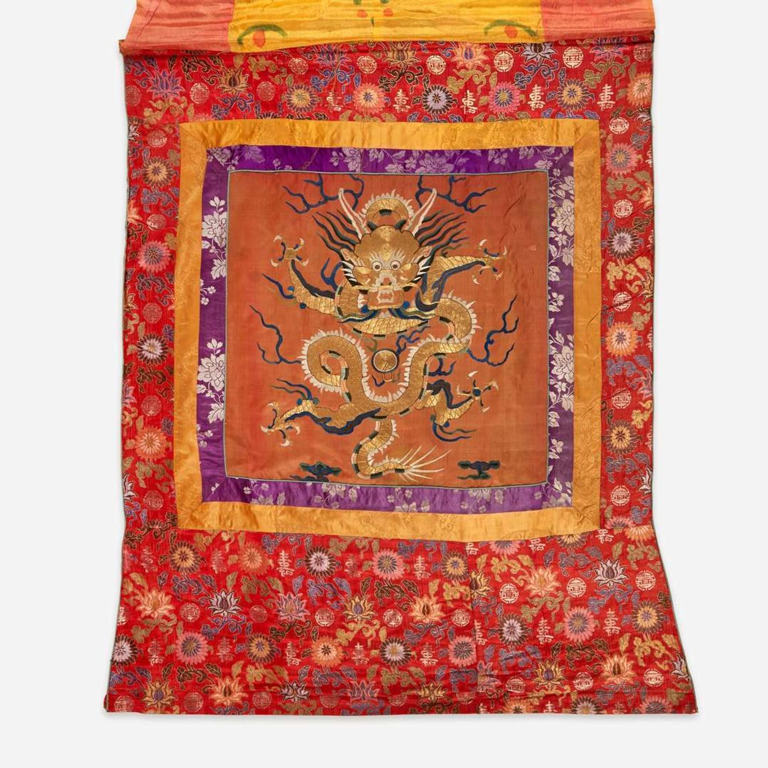 A Sino-Tibetan silk needlework "Dragon" panel 刺绣龙纹