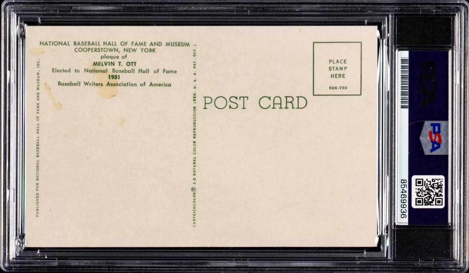 A Mel Ott Signed Cut Hall of Fame Postcard (PSA ENCAPSULATED)