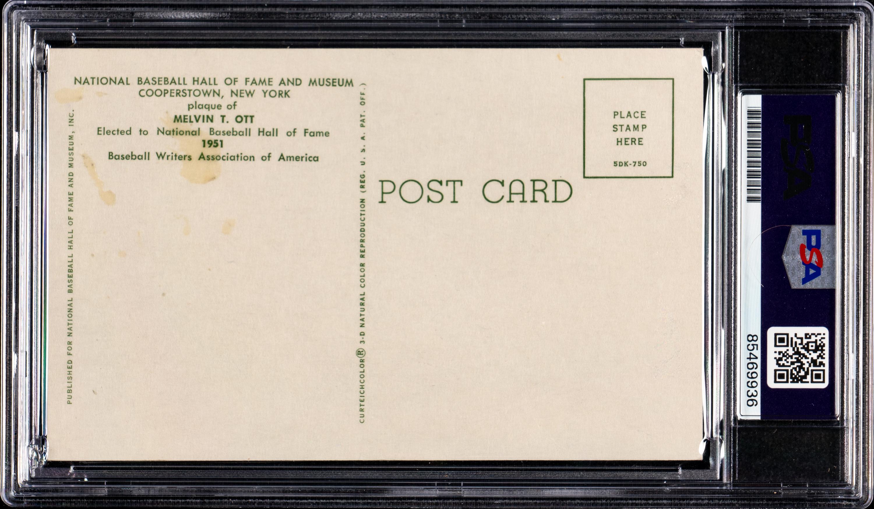 A Mel Ott Signed Cut Hall of Fame Postcard (PSA ENCAPSULATED)