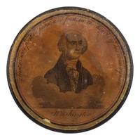 [POLITICS]. George Washington papier-mâché snuff box. English, ca 1800 to 1820.