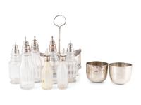 A George III Silver Cruet Set and Pair of Wine Cups