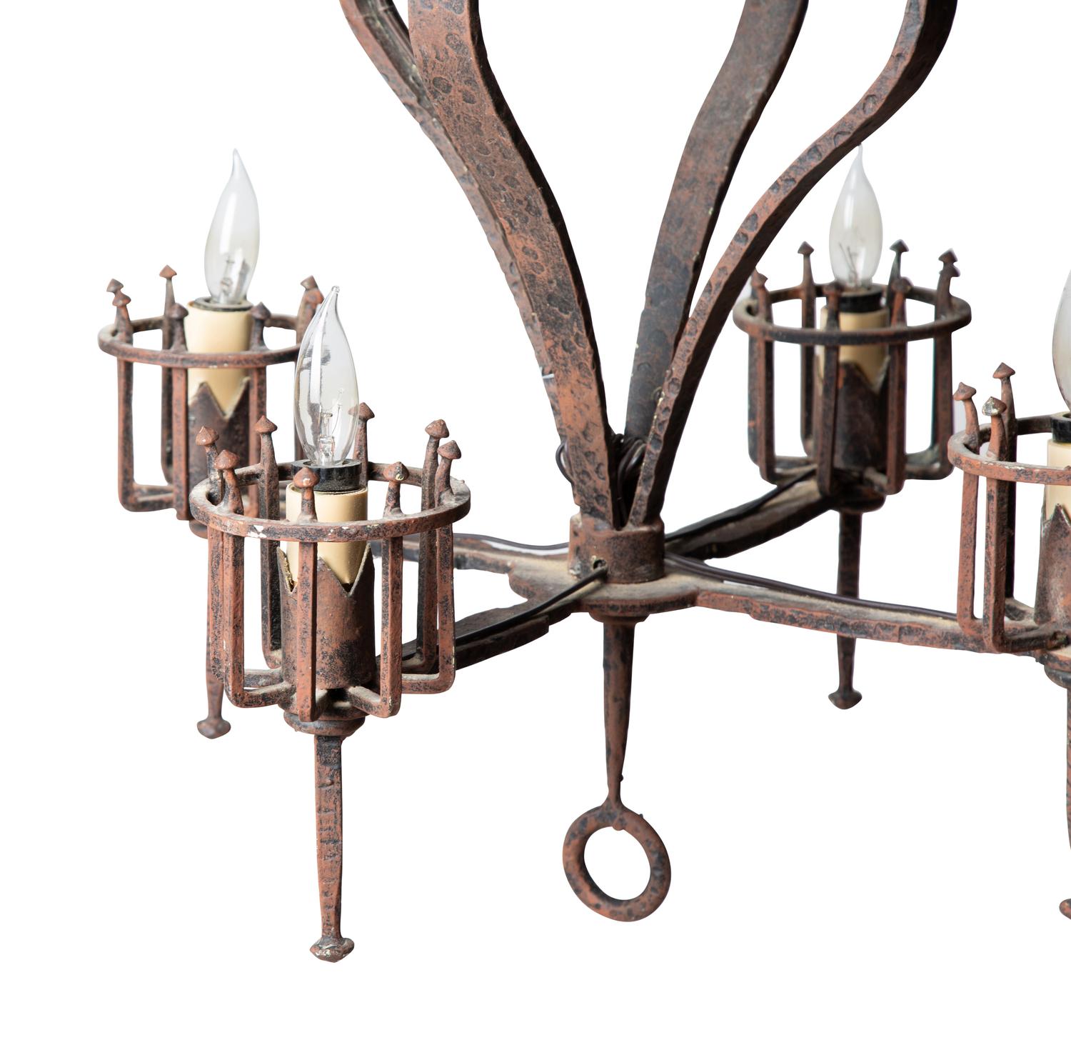 A Four-Light Mizner Style Wrought Iron Chandelier — EARLY 20TH CENTURY
