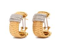 ROBERTO COIN, BICOLOR GOLD AND DIAMOND 'PRIMAVERA' EARCLIPS