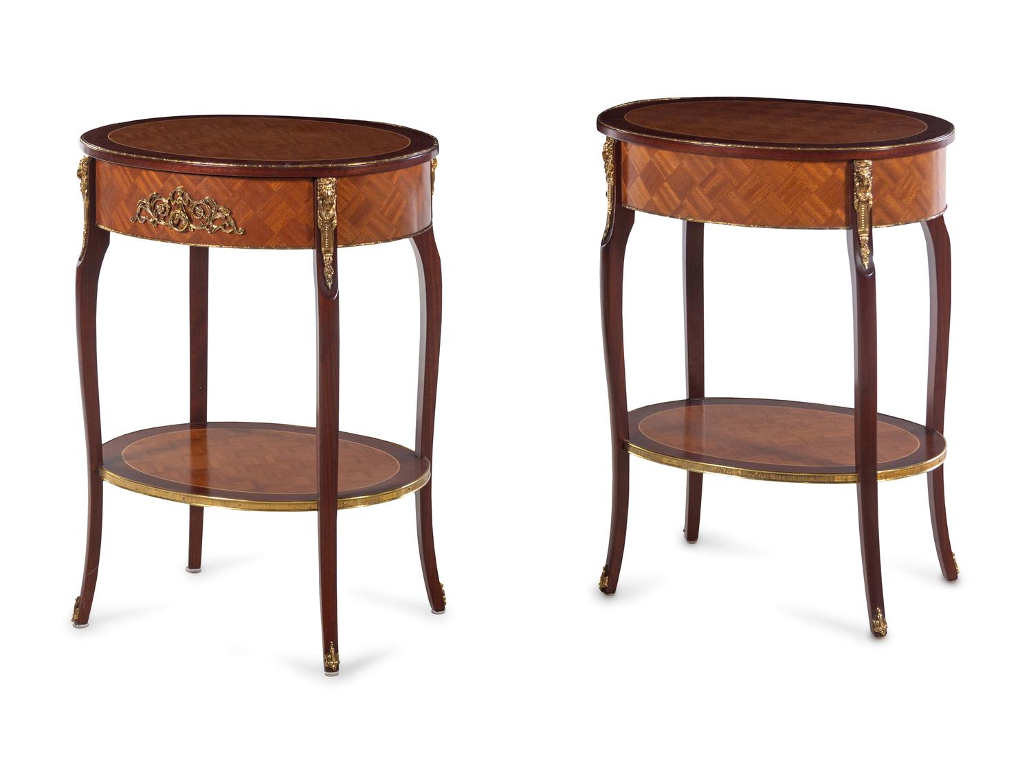 A Pair of Louis XV/XVI Transitional Style Parquetry Side Tables