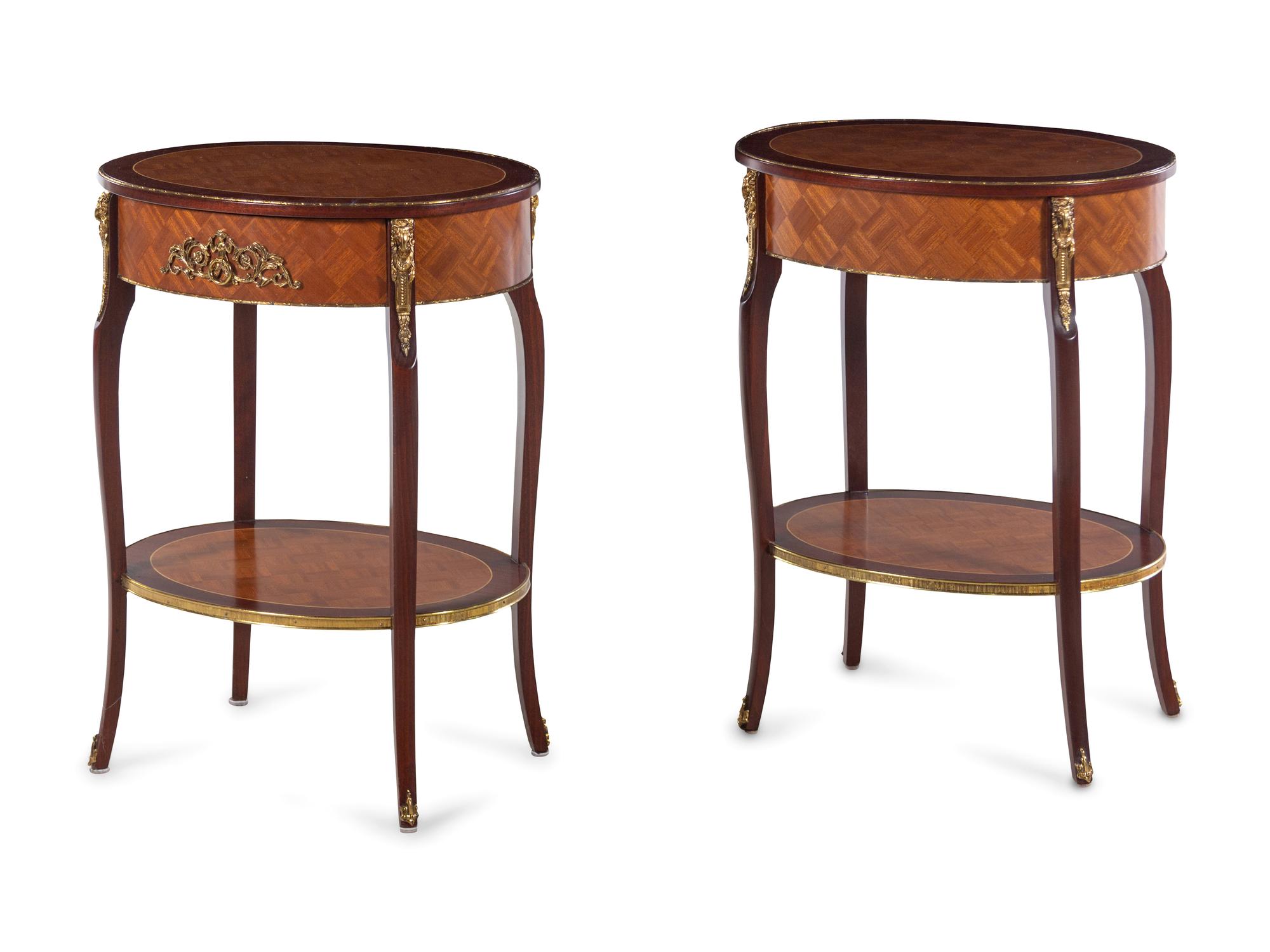 A Pair of Louis XV/XVI Transitional Style Parquetry Side Tables