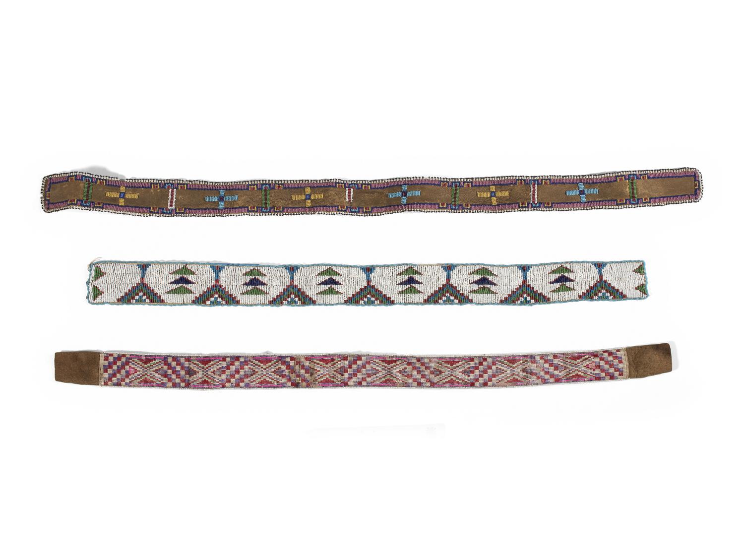 Plains Beaded Hide Strips and Athapaskan Quilled Hide Strip