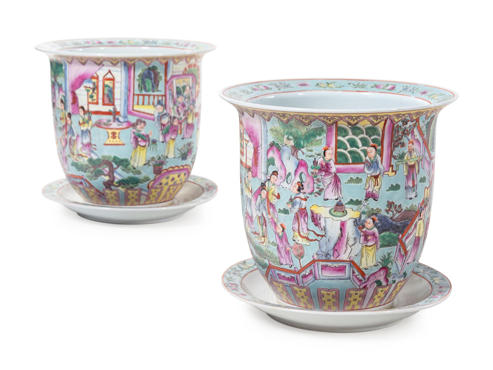 A Pair of Chinese Export Famille Rose Porcelain Jardinières