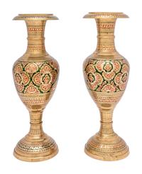 A Pair of Middle Eastern Enameled Brass Vases
