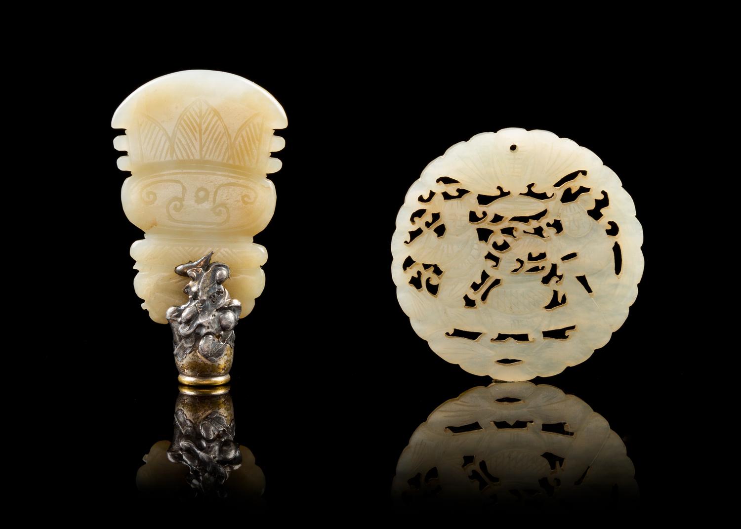 Two Carved Hardstone Articles Height of larger 2 3/8 inches.