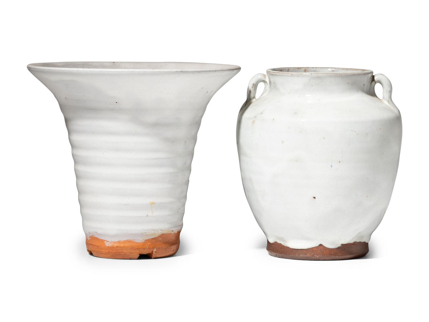 Two Jugtown Pottery White Glaze Vases