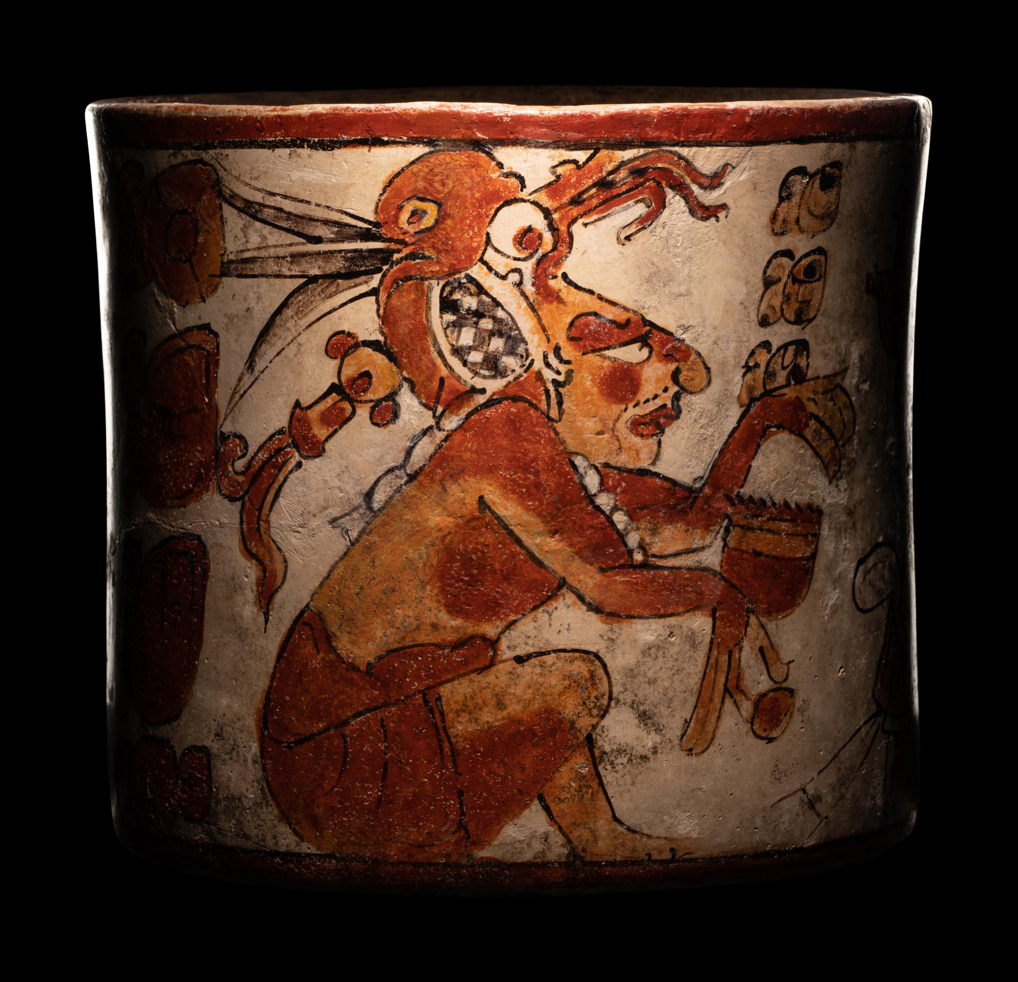 A Maya Polychrome Cylinder Vessel