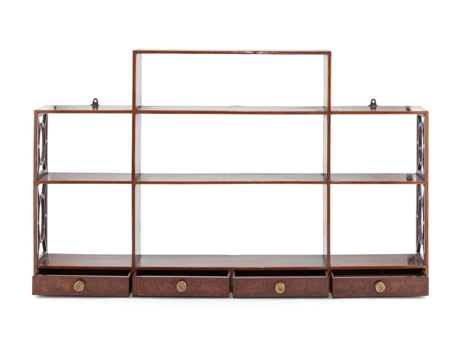 A George III Mahogany and Satinwood Hanging Etagere