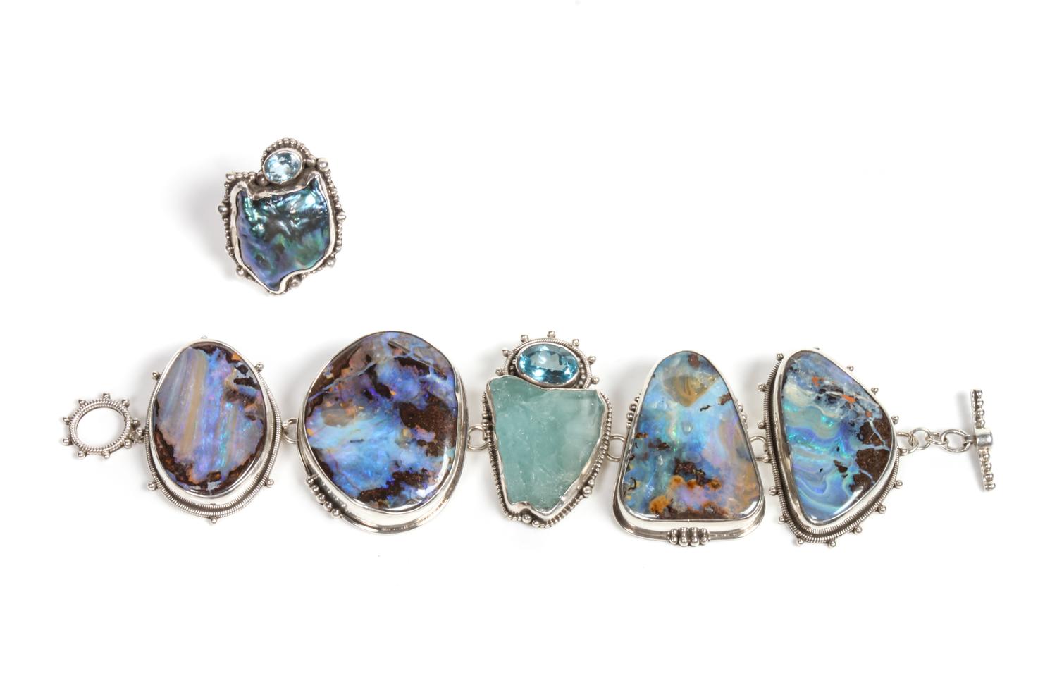Southwestern-Style Silver and Gemstone Bracelet and Ring