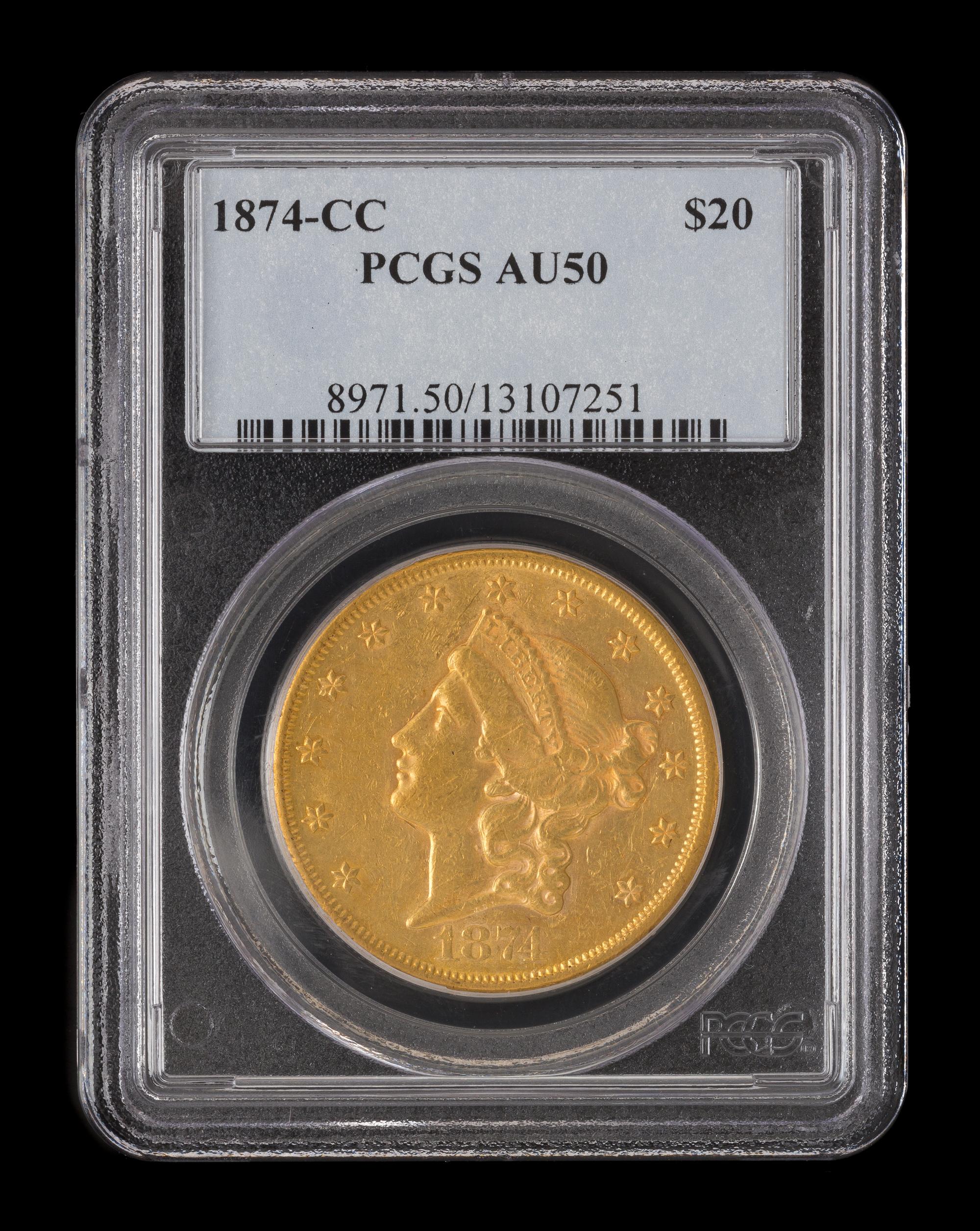 A United States 1874-CC Liberty Head $20 Gold Coin