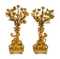 A Pair of Louis XV Style Six-Light Gilt Bronze Figural Candelabrum — 19TH CENTURY