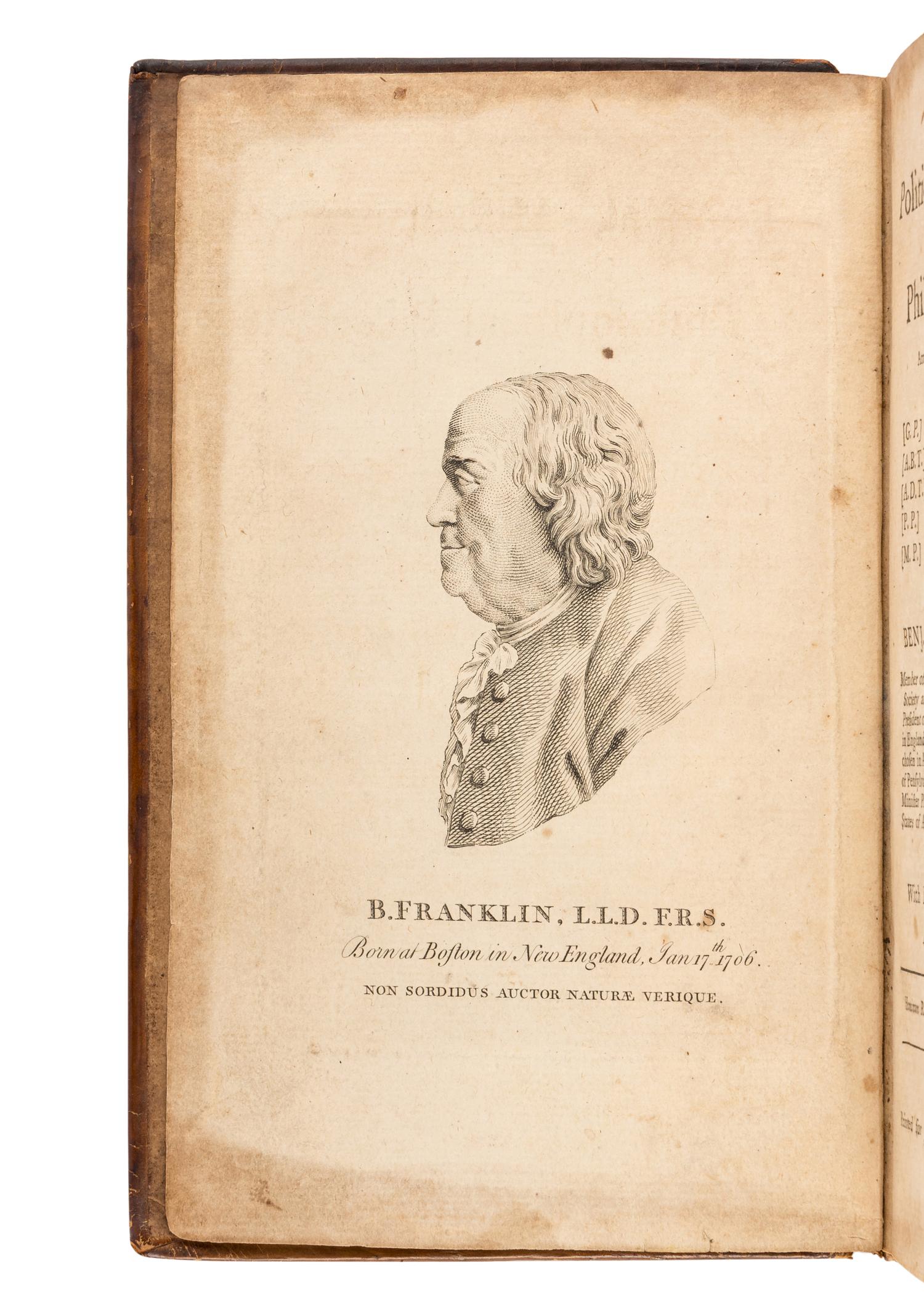 FRANKLIN, Benjamin (1706-1790). Political, Miscellaneous, and Philosophical Pieces . London: J. Johnson, 1779.
