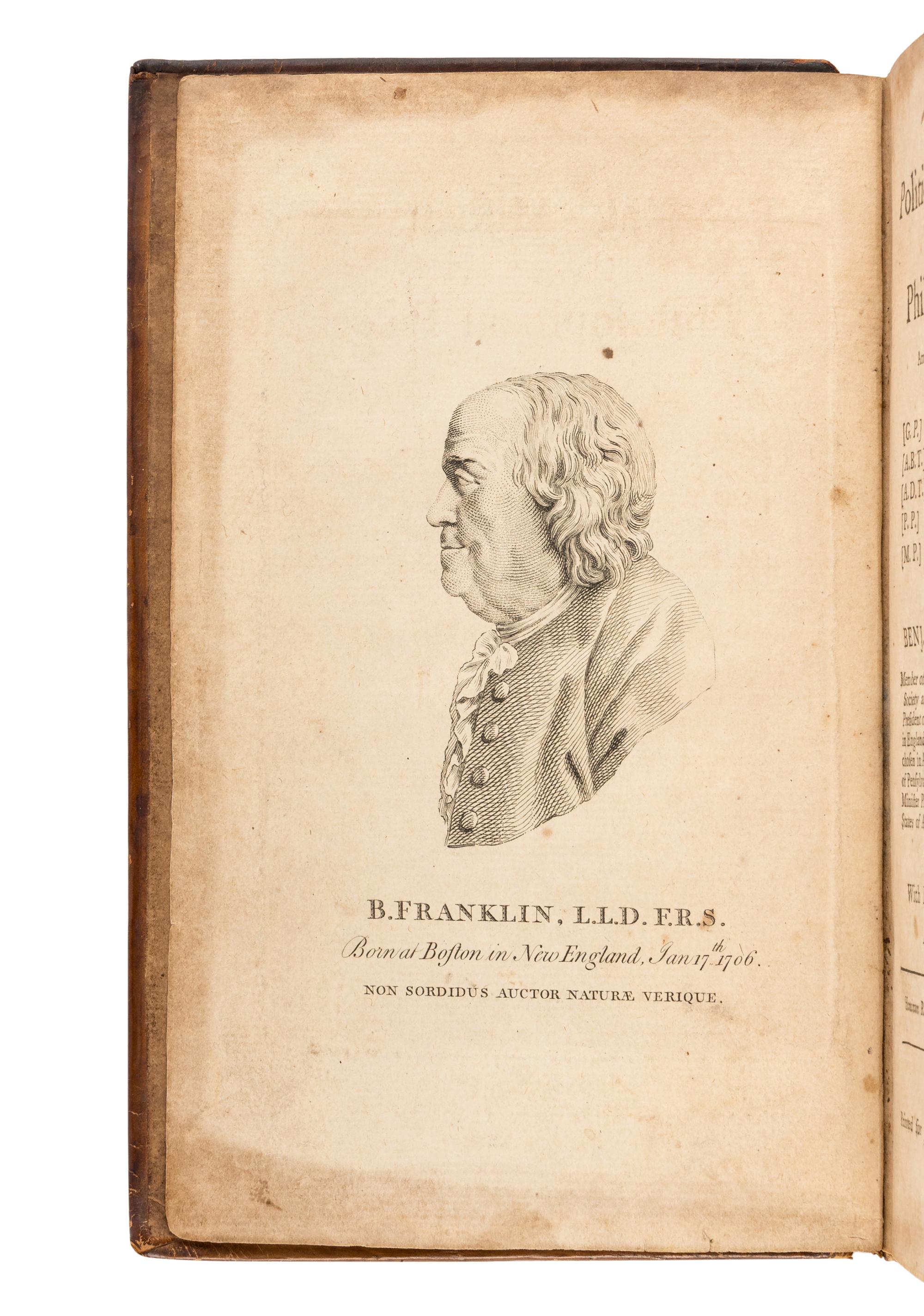 FRANKLIN, Benjamin (1706-1790). Political, Miscellaneous, and Philosophical Pieces . London: J. Johnson, 1779.