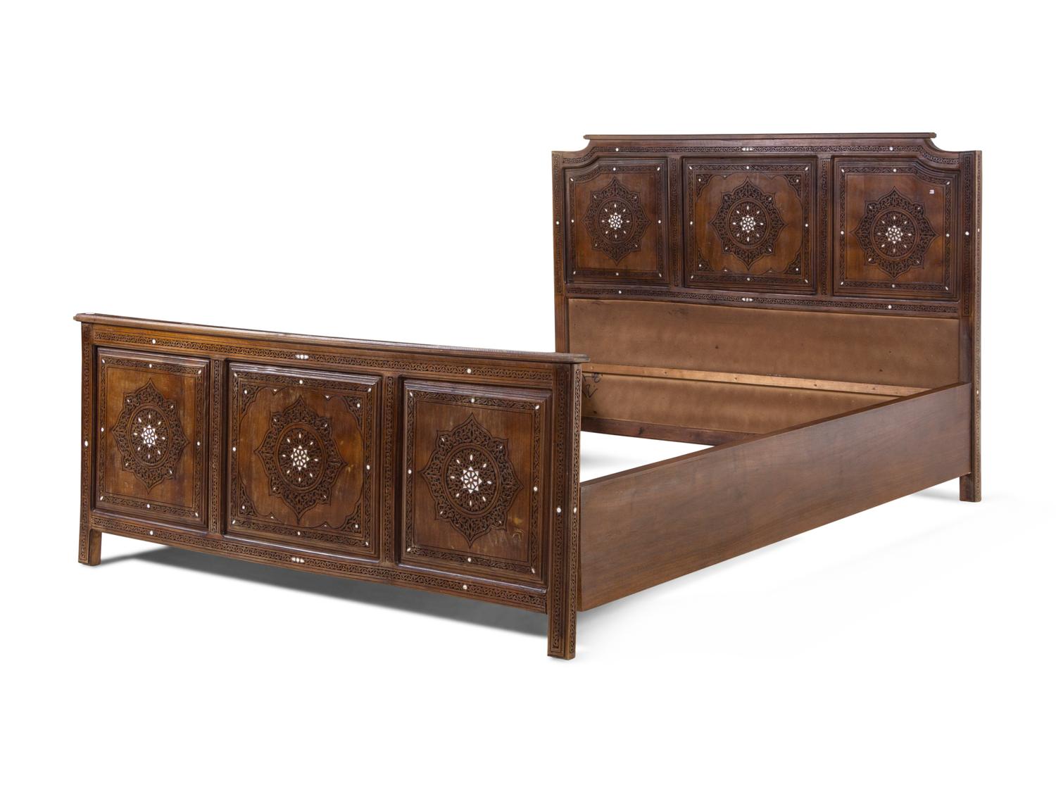 A Syrian Mother-of-Pearl Inlaid Walnut Bed