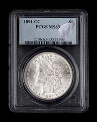 An 1891-CC Morgan $1 (PCGS MS63)