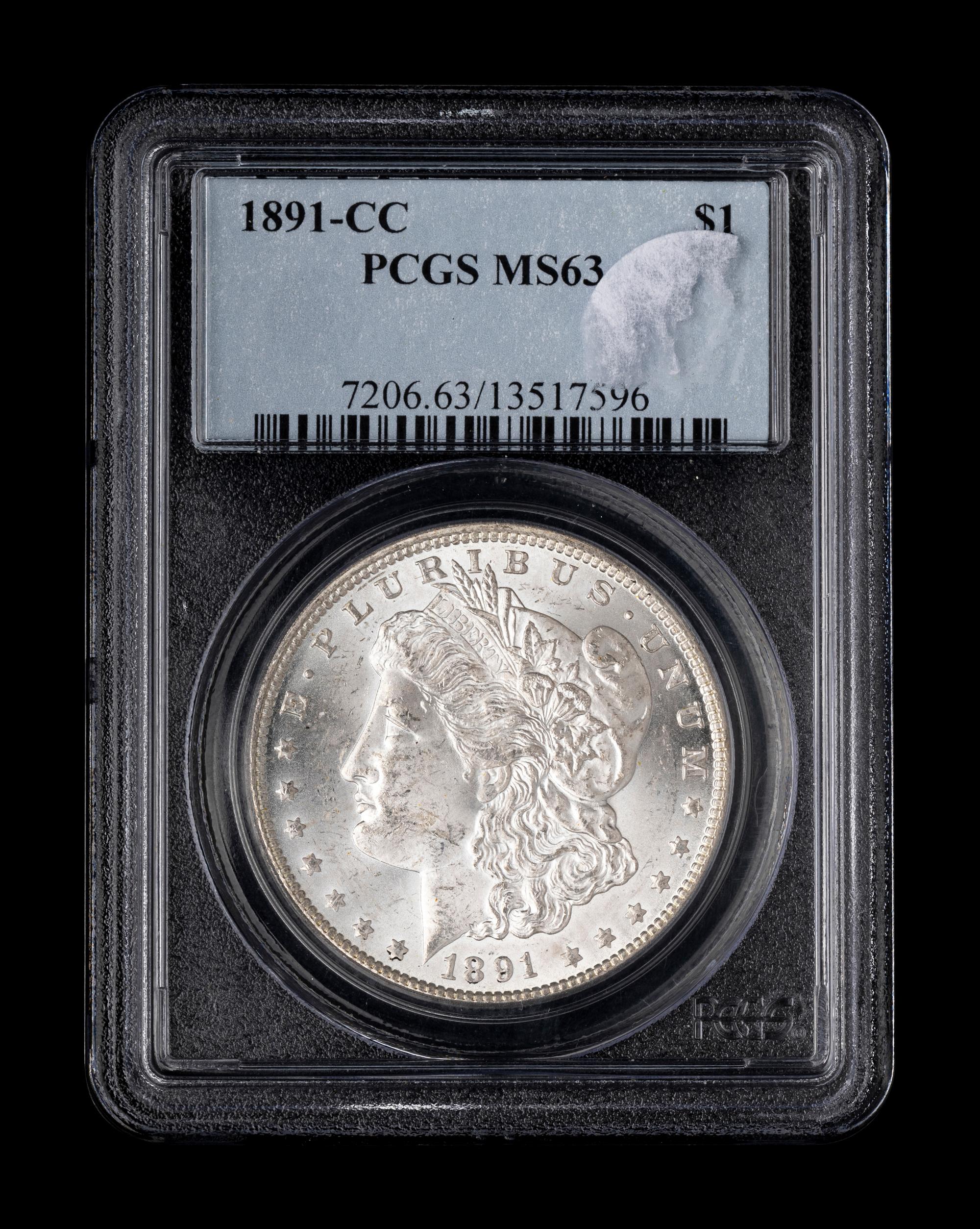 An 1891-CC Morgan $1 (PCGS MS63)