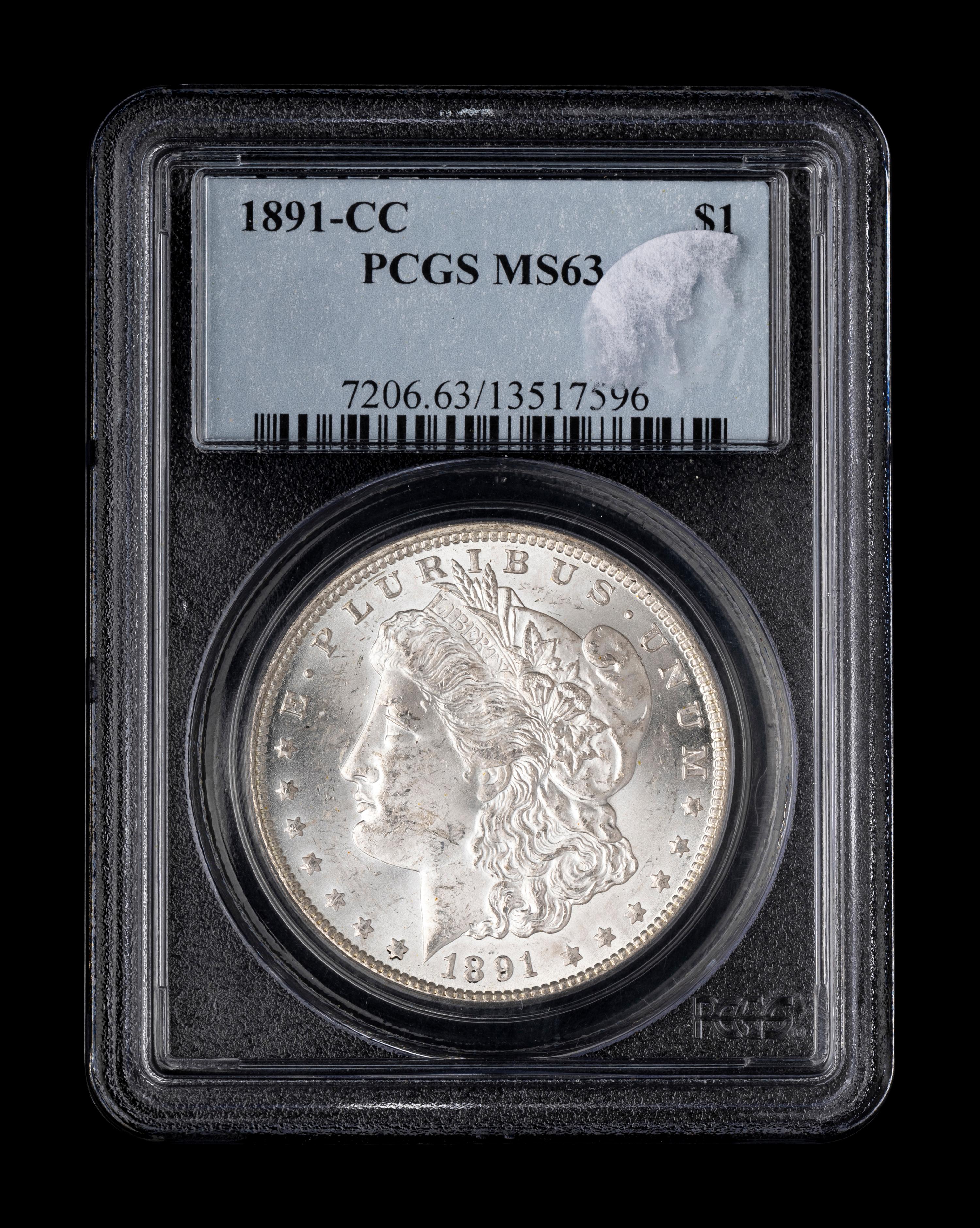 An 1891-CC Morgan $1 (PCGS MS63)