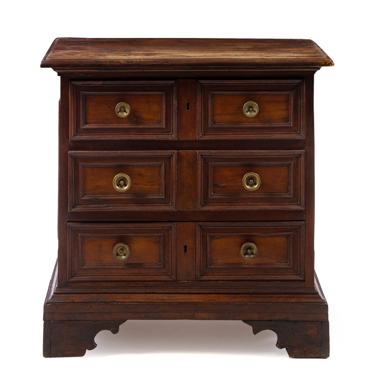 An Italian Walnut Chest of Drawers Height 36 3/4 x width 37 x depth 20 inches. — MID-18TH CENTURY