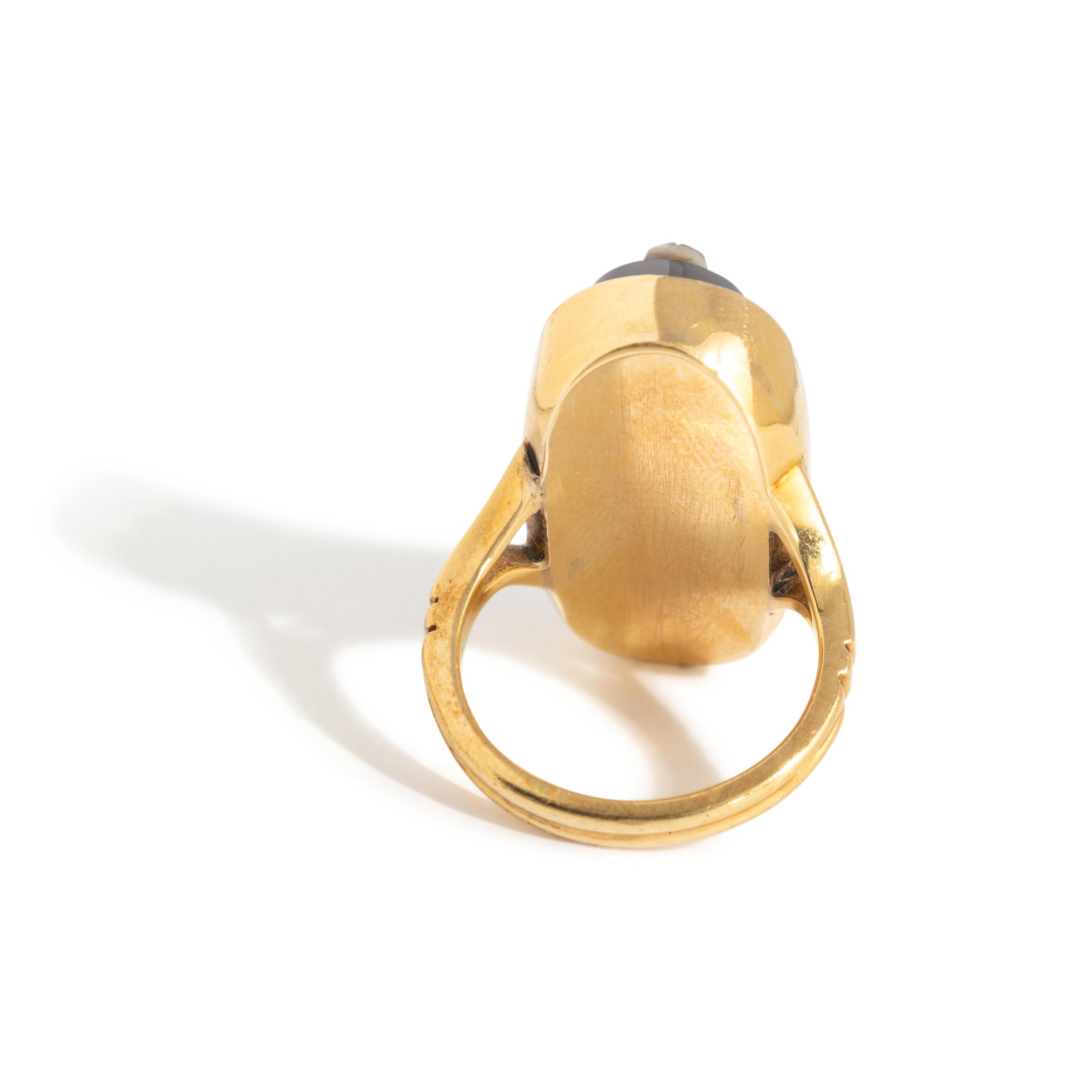 A Neoclassical Sardonyx Cameo and Gold Finger Ring with the Greek Mythological Character Phaedra