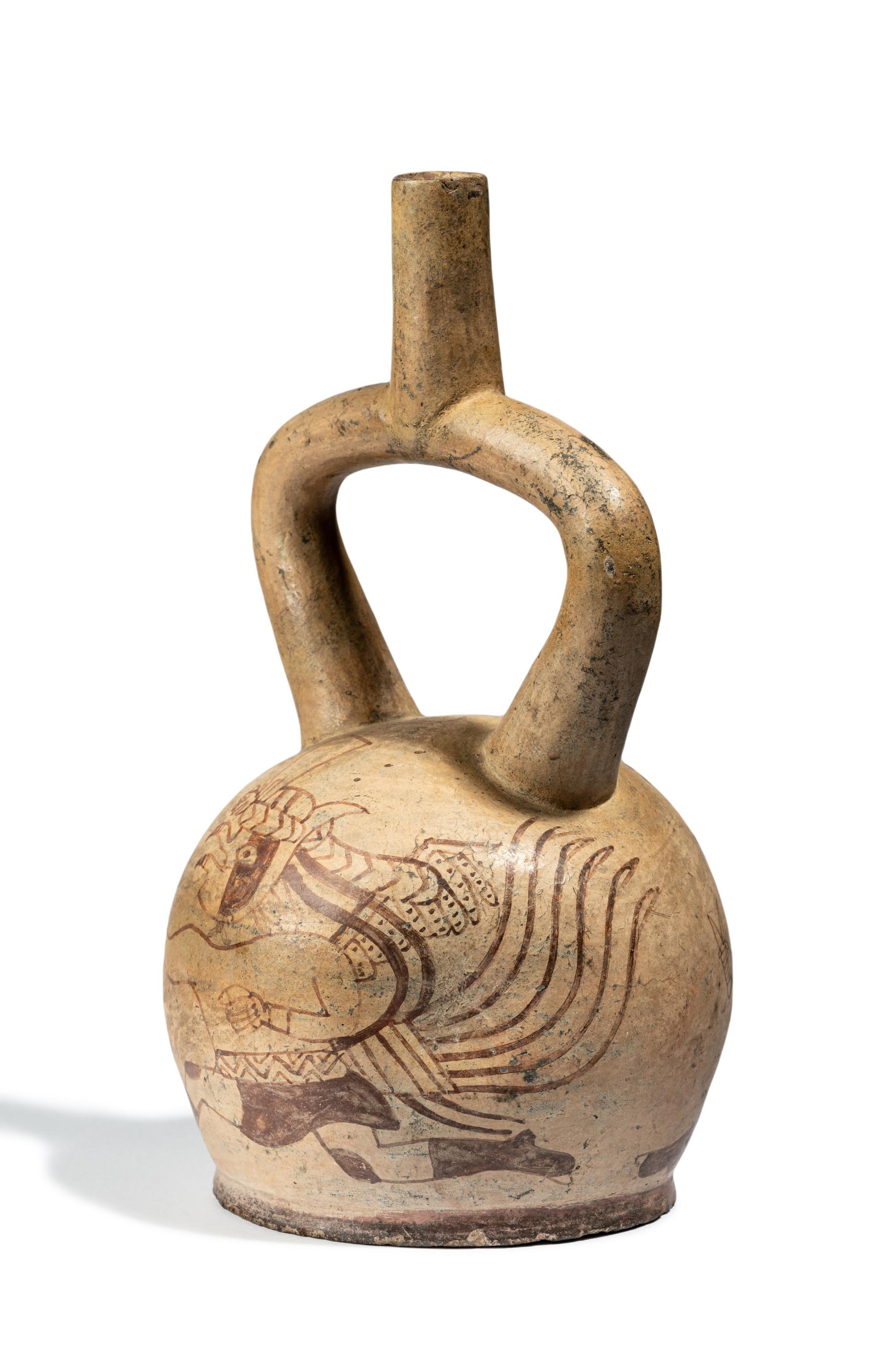 A Moche Fineline Stirrup Vessel