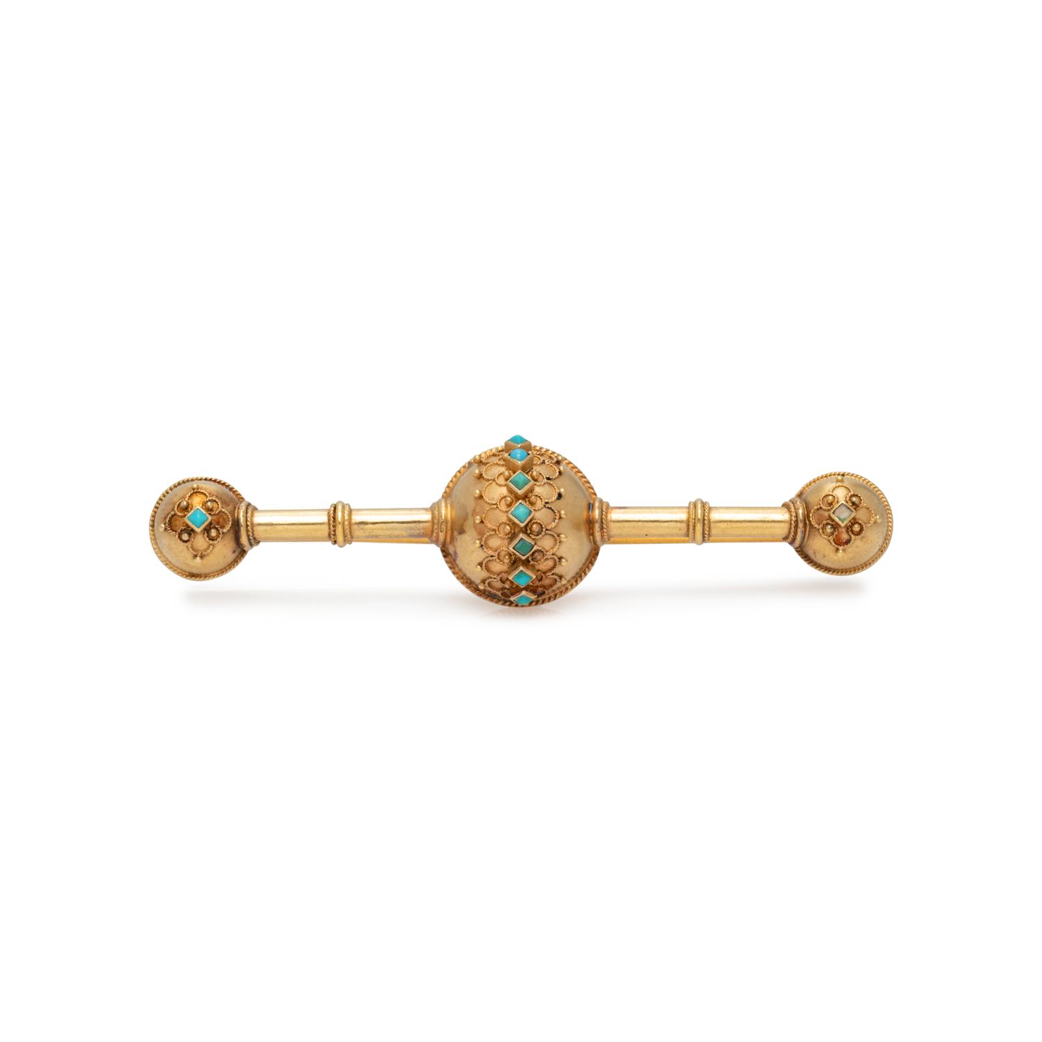 VICTORIAN, GOLD-FILLED AND TURQUOISE BAR BROOCH