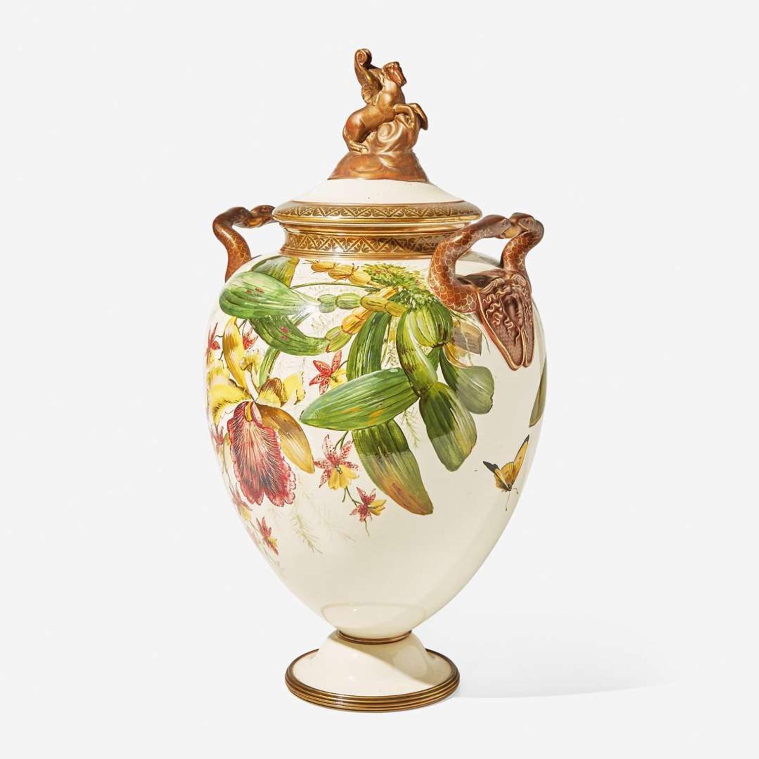 A Wedgwood Queensware Pegasus Vase and Cover UK, 1876