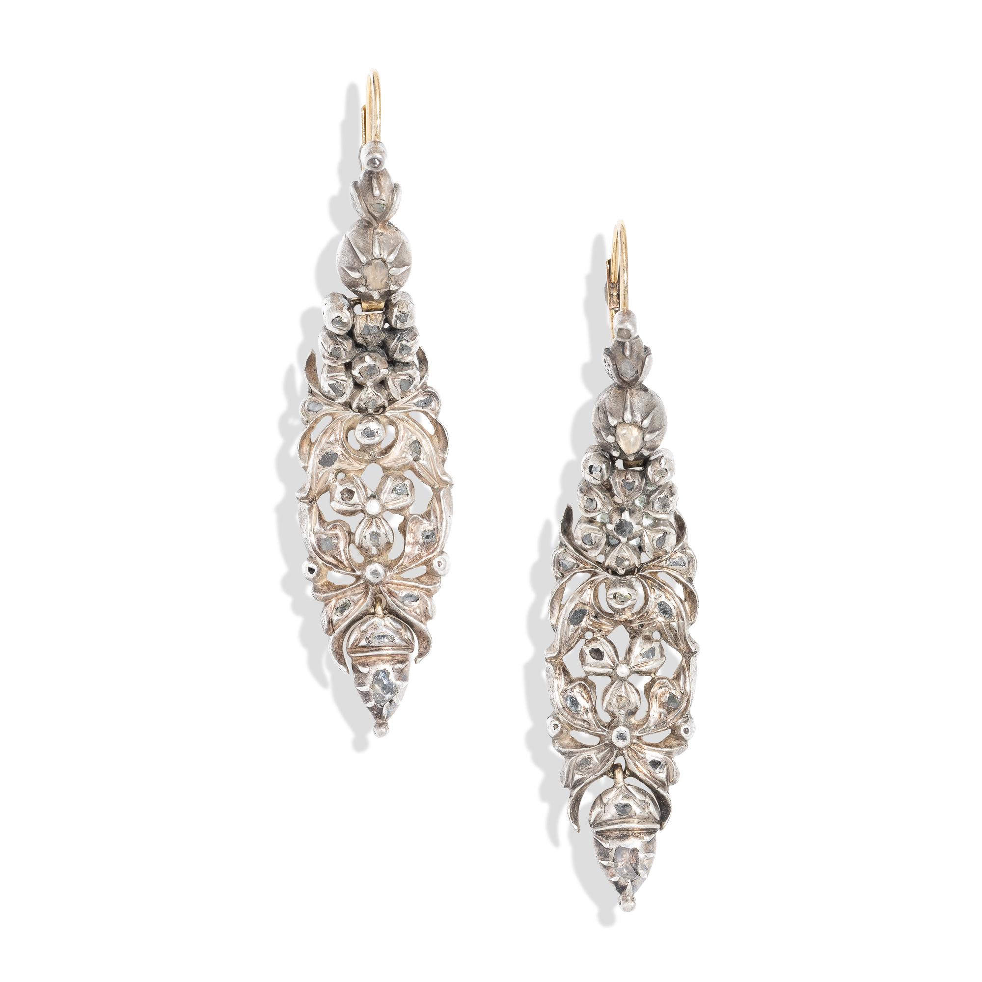 ANTIQUE SILVER TOPPED LOW KARAT GOLD EARRINGS