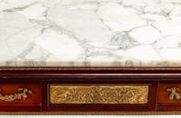 A Louis XVI Style Gilt Bronze Mounted Mahogany Marble-Top Center Table