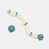 A Multi-Strand Pearl, Turquoise, and Sapphire Bracelet and Clasp