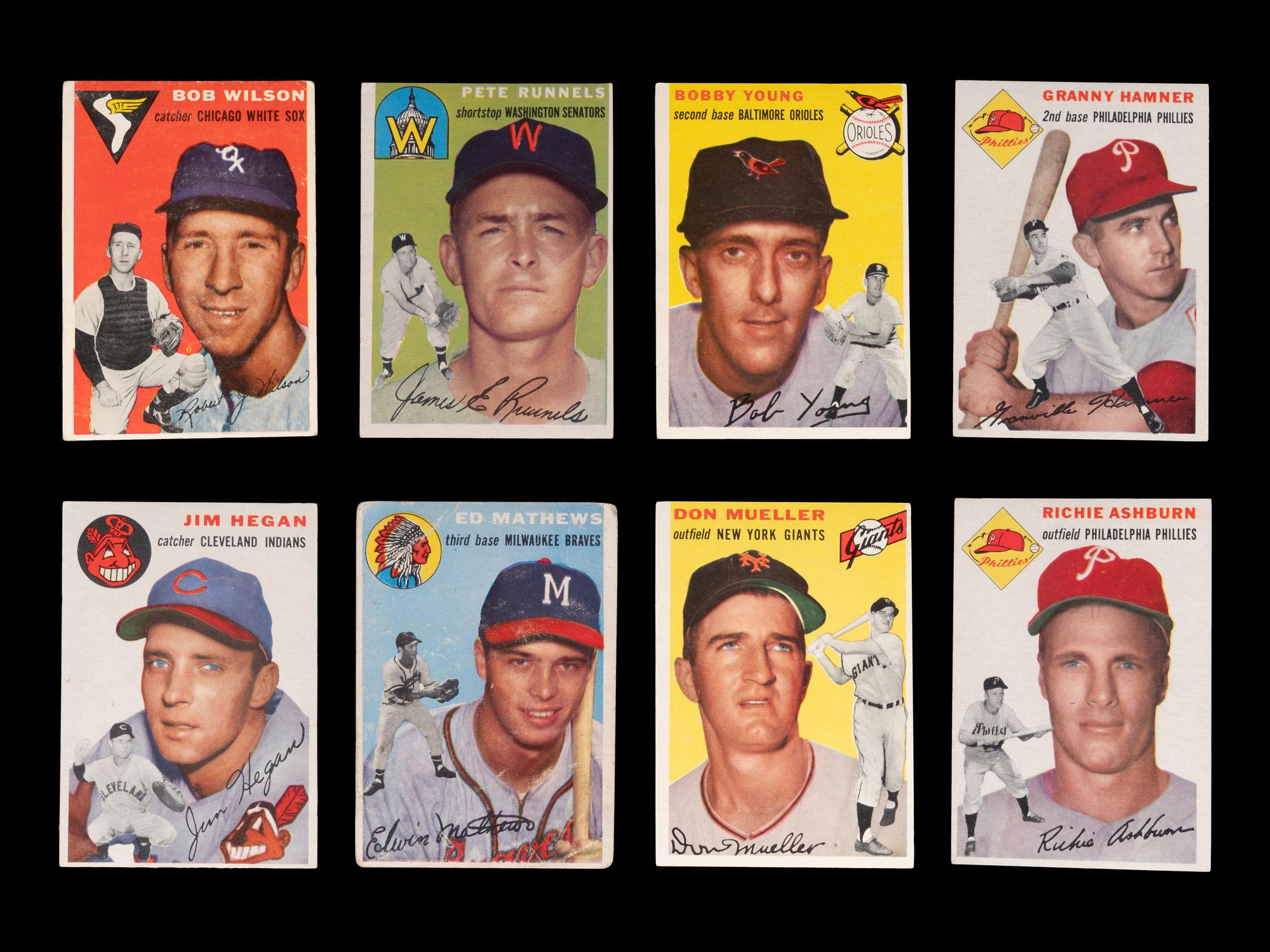 A Group of Eight 1954 Topps Baseball Cards Including Hall of Famers,