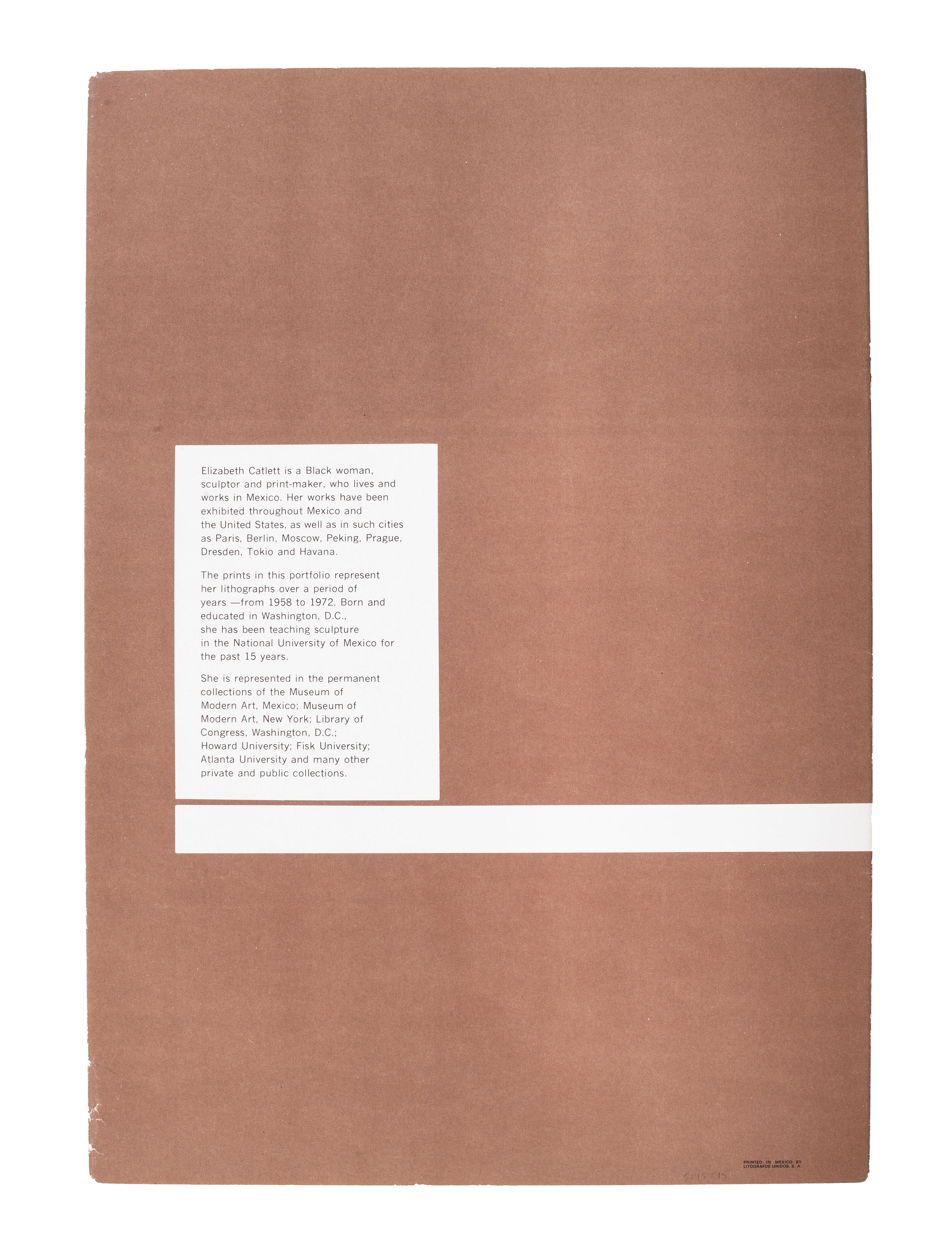 [ART]. CATLETT, Elizabeth (1915-2012). Portfolio containing 5 lithographs. [Mexico City]: Litografos Unidos, S.A., ca 1973.