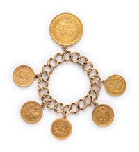 YELLOW GOLD AND COIN CHARM BRACELET