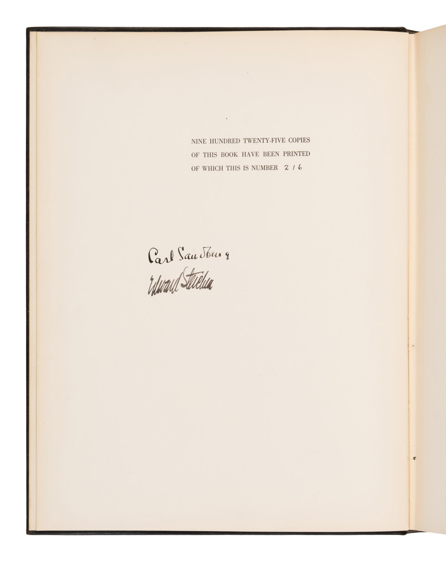 [Photography]. Steichen, Edward (1879-1973). -- Sandburg, Carl (1878-1967). Steichen The Photographer . New York: Harcourt, Brace and Company, 1929.