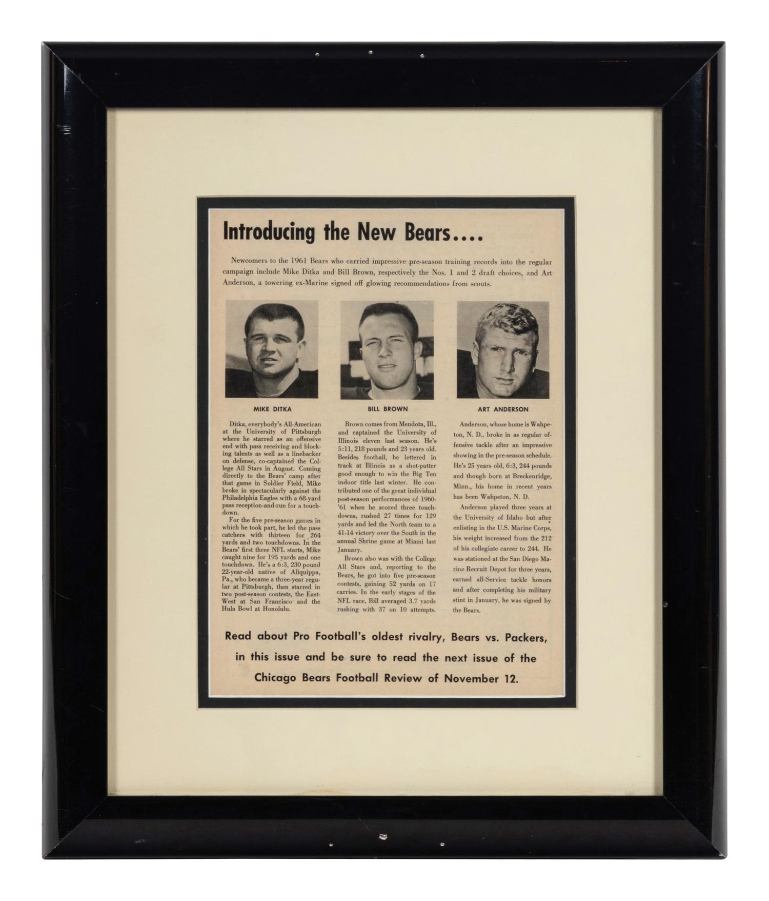 A Group of Five Newspaper and Magazine Clippings Formerly Displayed at Mike Ditka’s Restaurant