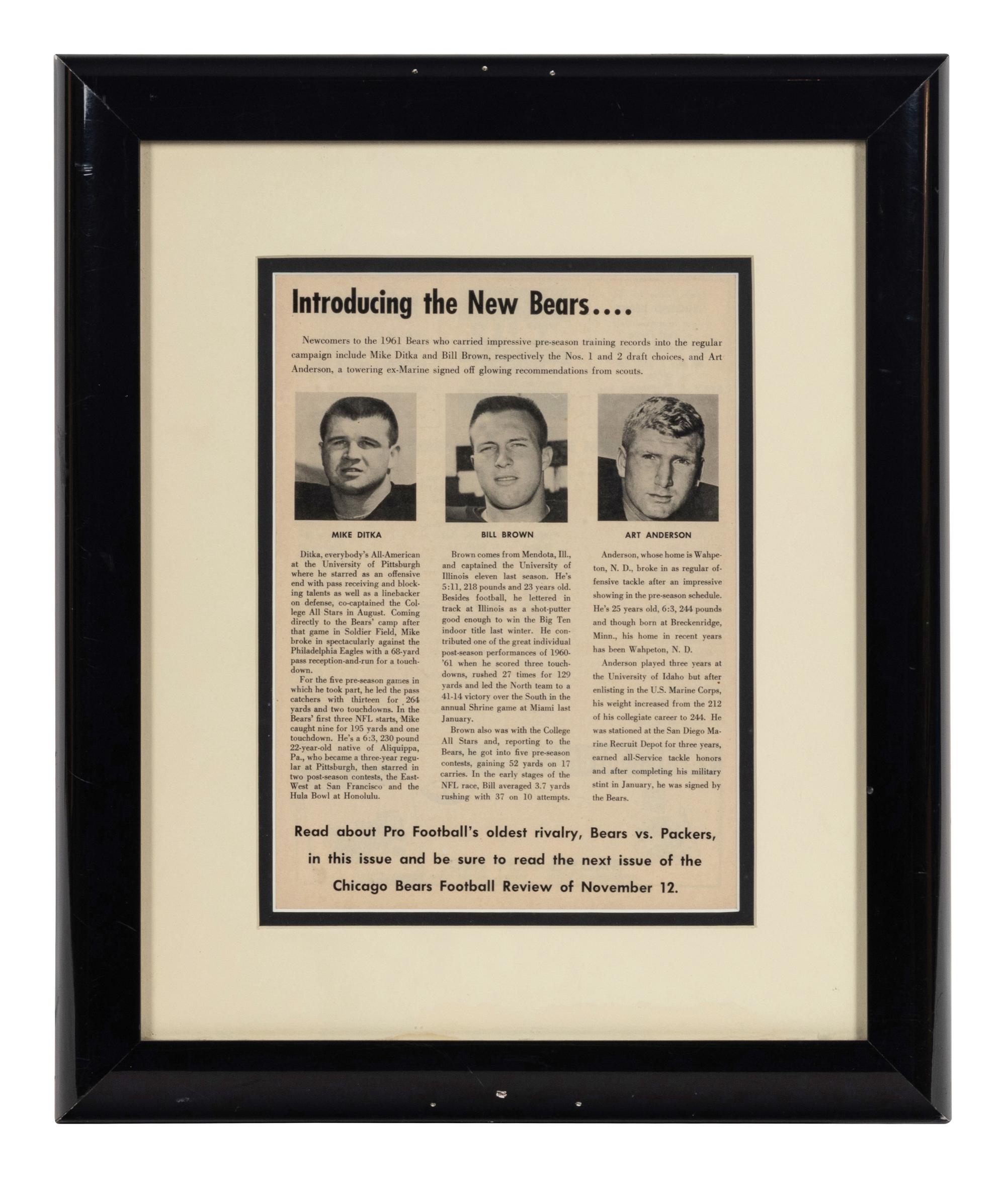 A Group of Five Newspaper and Magazine Clippings Formerly Displayed at Mike Ditka’s Restaurant