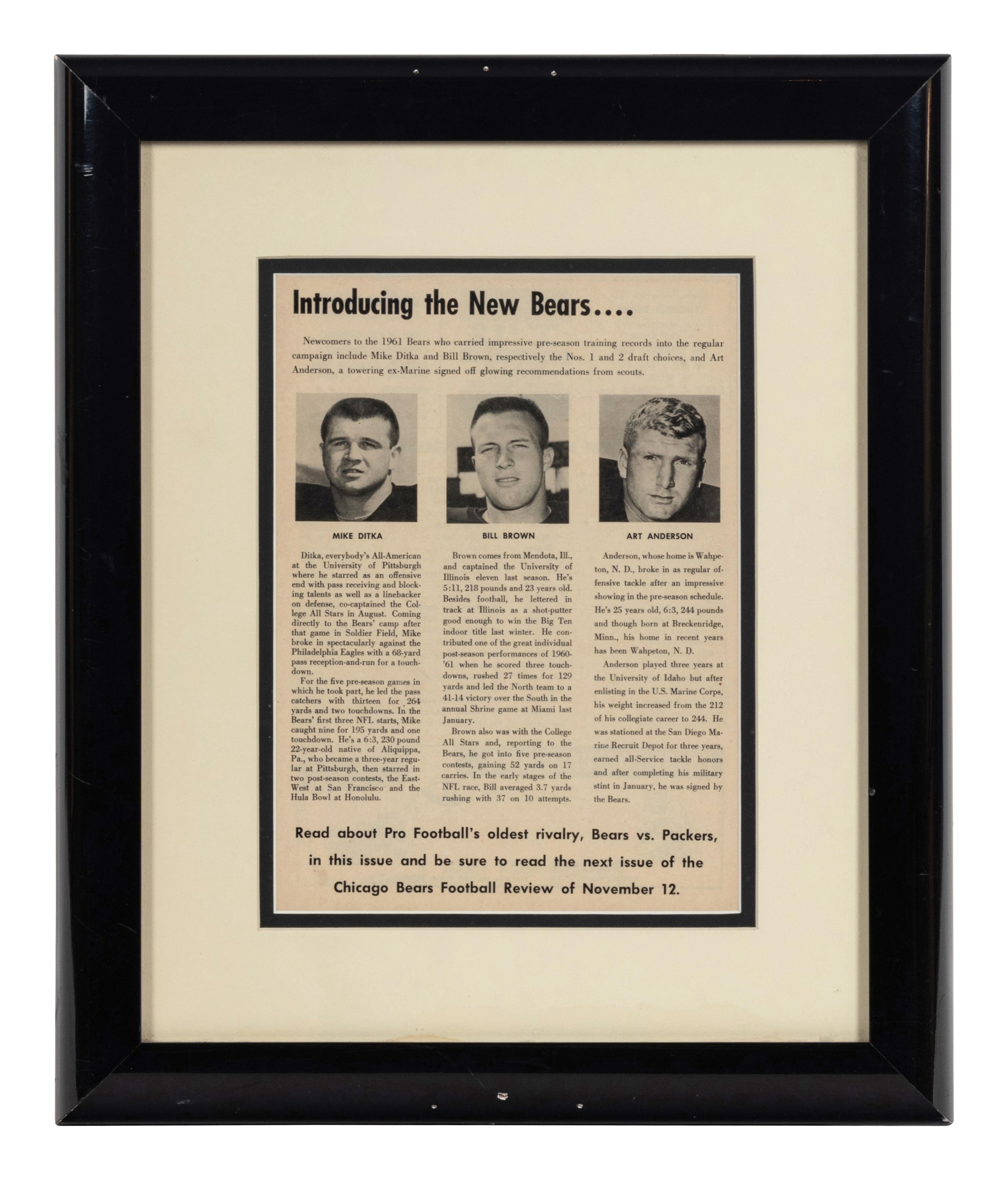 A Group of Five Newspaper and Magazine Clippings Formerly Displayed at Mike Ditka’s Restaurant