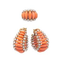 M. Gérard, Coral, Diamond, and Yellow Gold Demi Parure