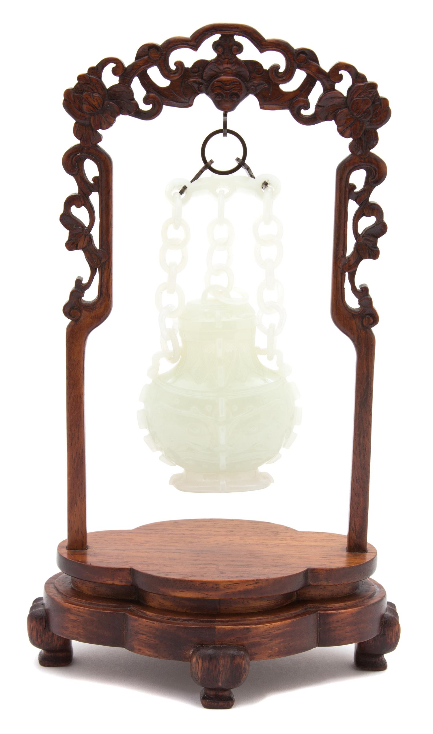 A Carved Near-White Jade Covered Vase — 20TH CENTURY