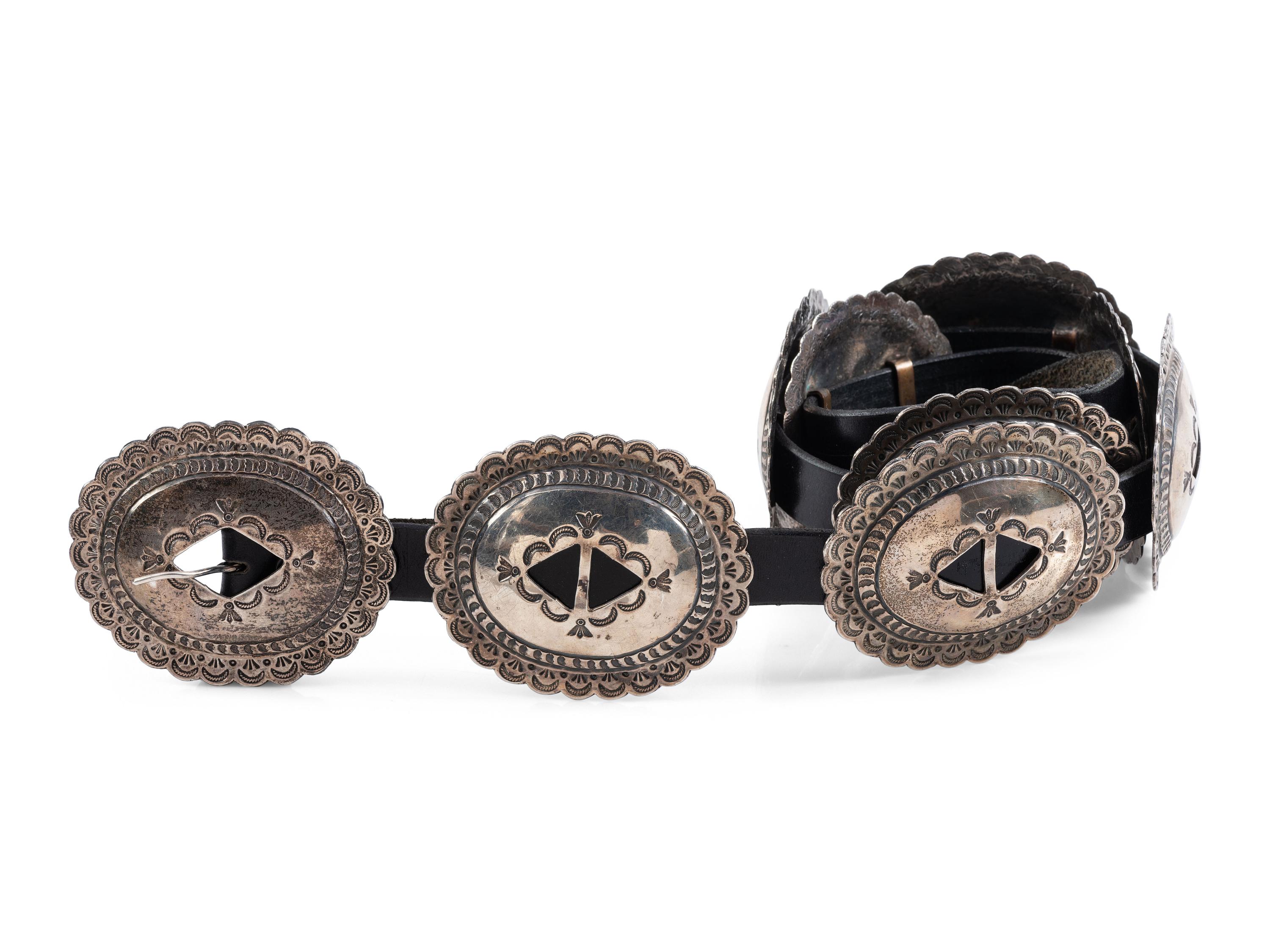 Navajo Stamped Silver Concha Belt