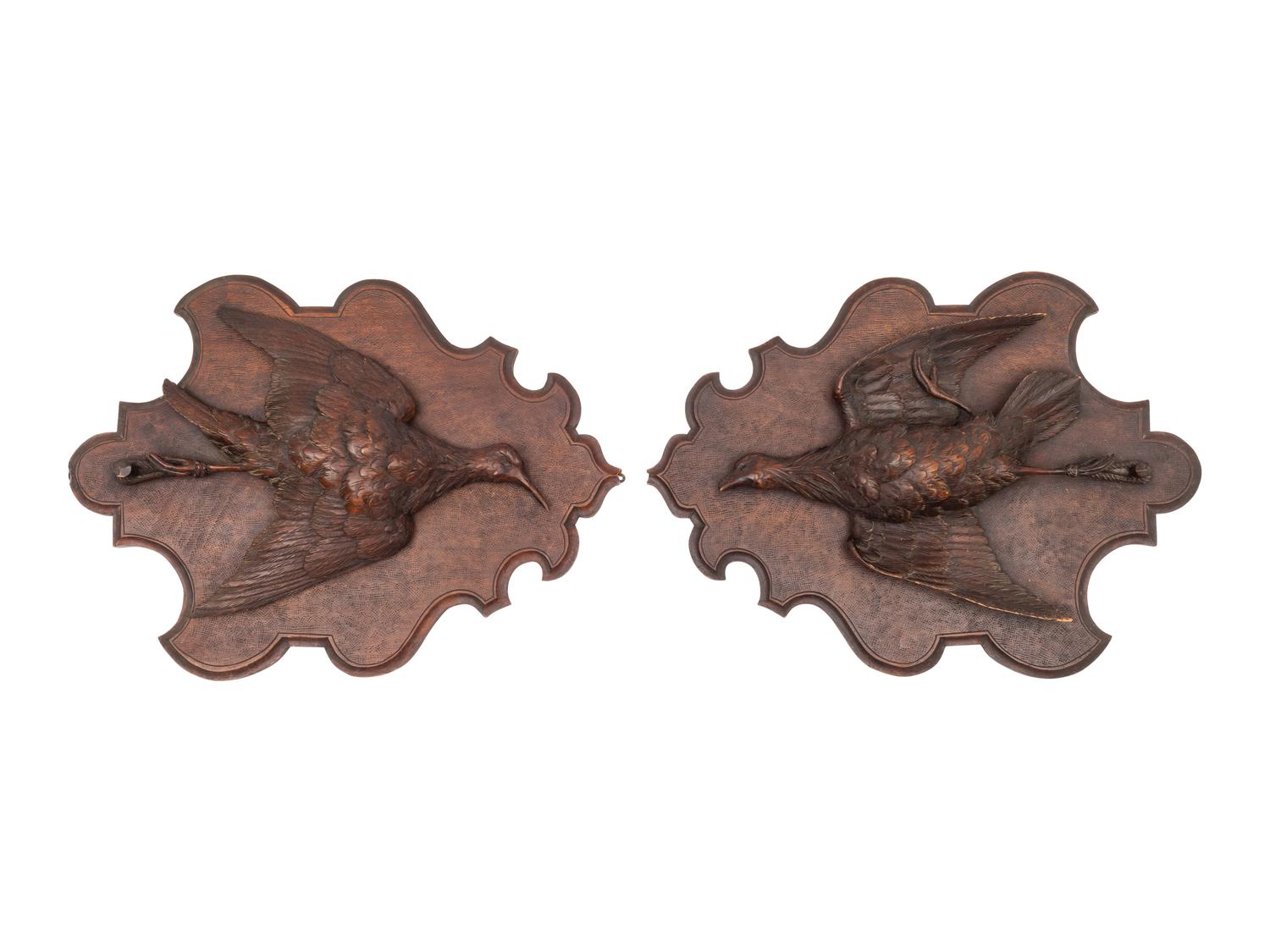 Two Black Forest Style Carved Game Plaques