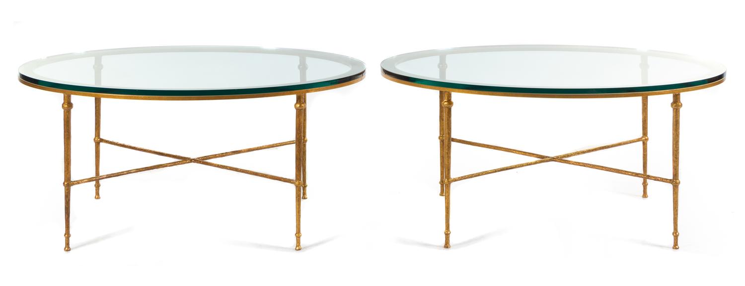 A Pair of Gilt Iron and Glass Low Tables Height 22 x width 44 x depth 34 inches. — 20TH CENTURY