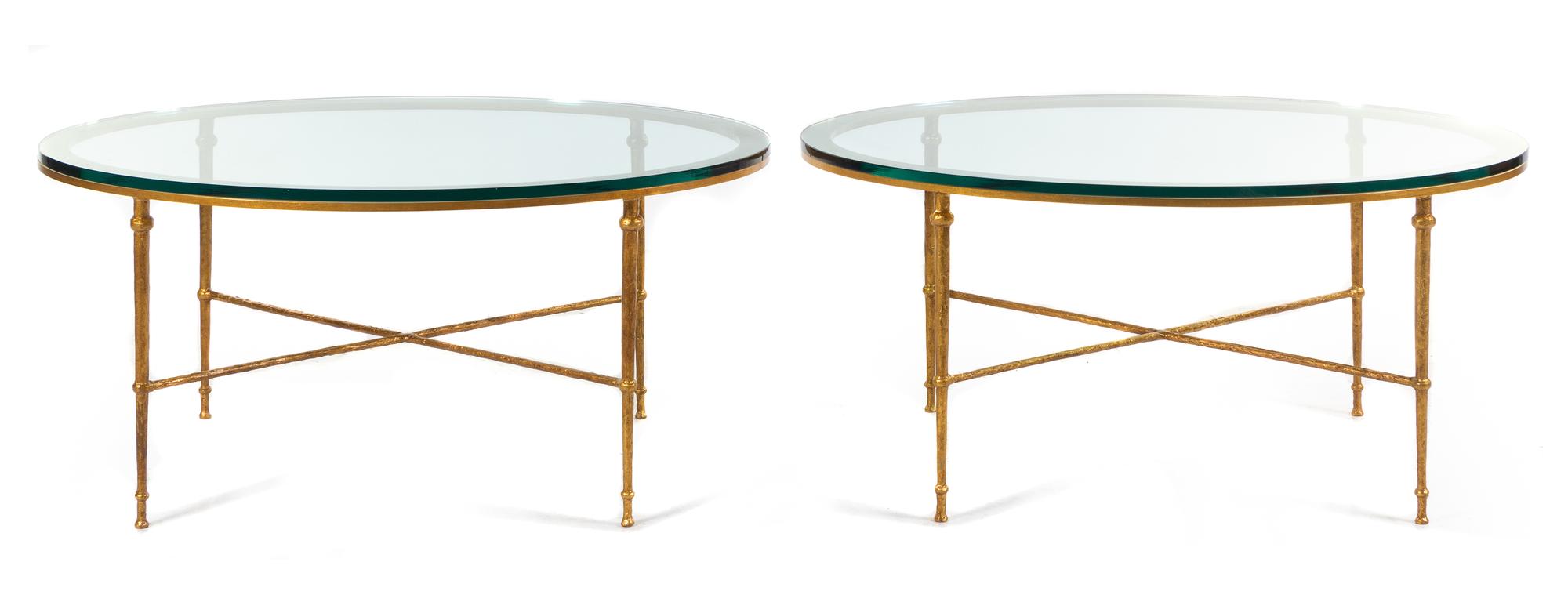 A Pair of Gilt Iron and Glass Low Tables Height 22 x width 44 x depth 34 inches. — 20TH CENTURY