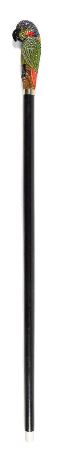 A Carved Polychrome Mounted Walking Stick Length 36 inches. — 20TH CENTURY