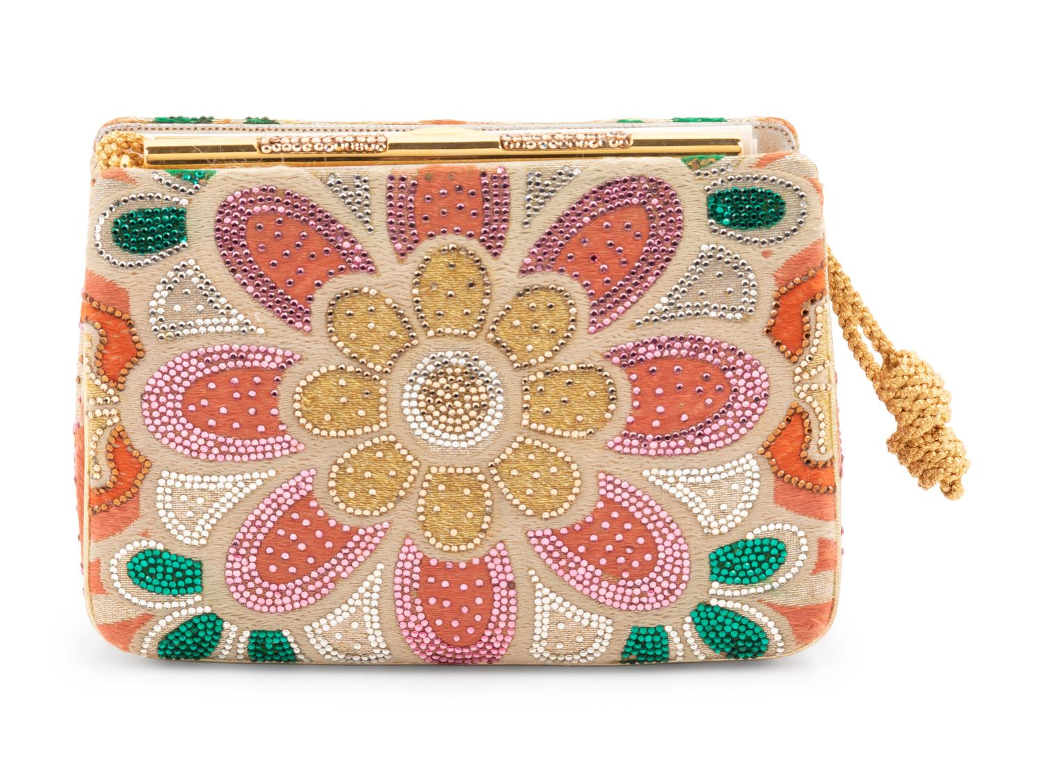 Judith Leiber Floral Tapestry and Rhinestone Frame Bag