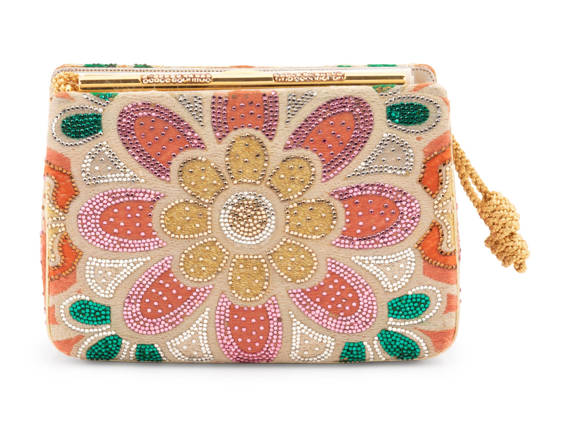 Judith Leiber Floral Tapestry and Rhinestone Frame Bag